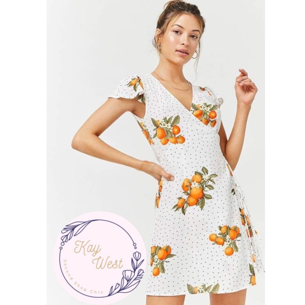 Forever 21 Orange Floral Polka Dot Dress/Shirt Wrap